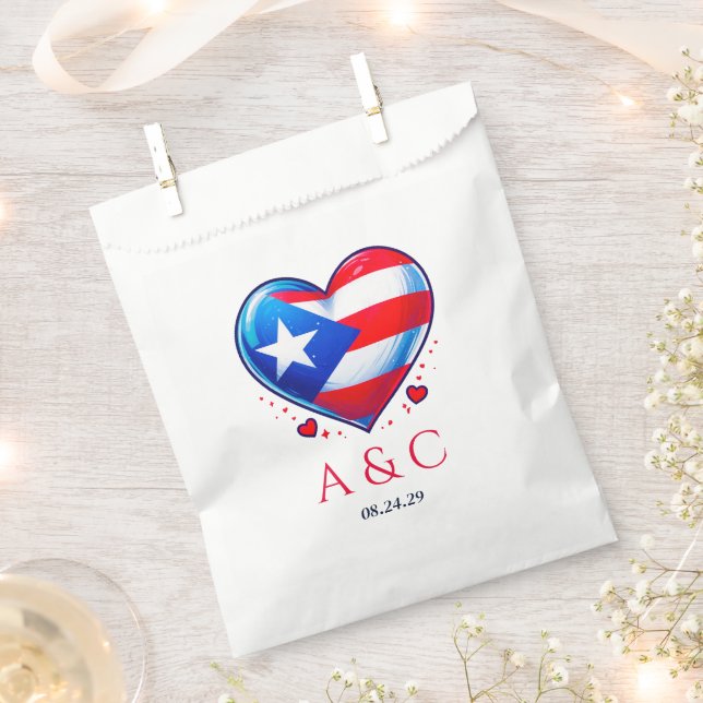 Puerto Rico Couple Heart Wedding Favor Bag (Clipped)