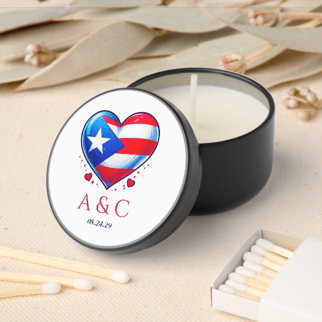 Puerto Rico Couple Heart Wedding Mini Candle Favors (Insitu)