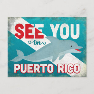 Puerto Rico Dolphin - Retro Vintage Travel Postcard