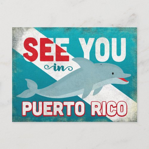 Puerto Rico Dolphin _ Retro Vintage Travel Postcard
