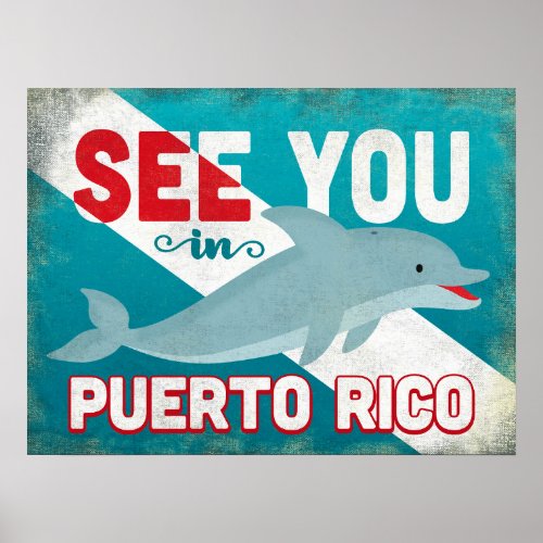 Puerto Rico Dolphin - Retro Vintage Travel Poster