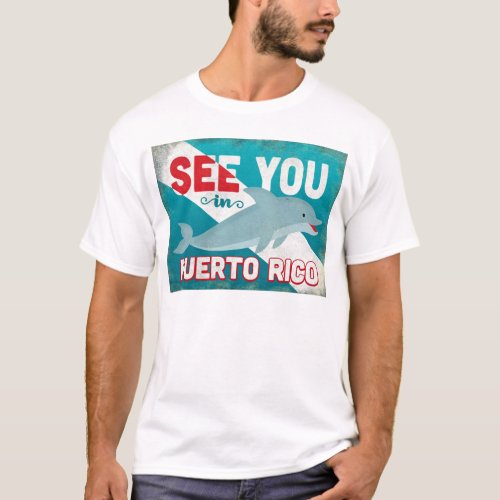 Puerto Rico Dolphin - Retro Vintage Travel T-Shirt