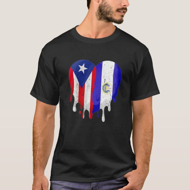 Puerto Rico El Salvador Flag Heart Grown Patriot C T-Shirt (Front)