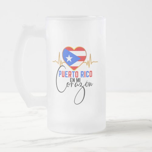 Puerto Rico en mi Corazon Puerto Rican Pride  Frosted Glass Beer Mug