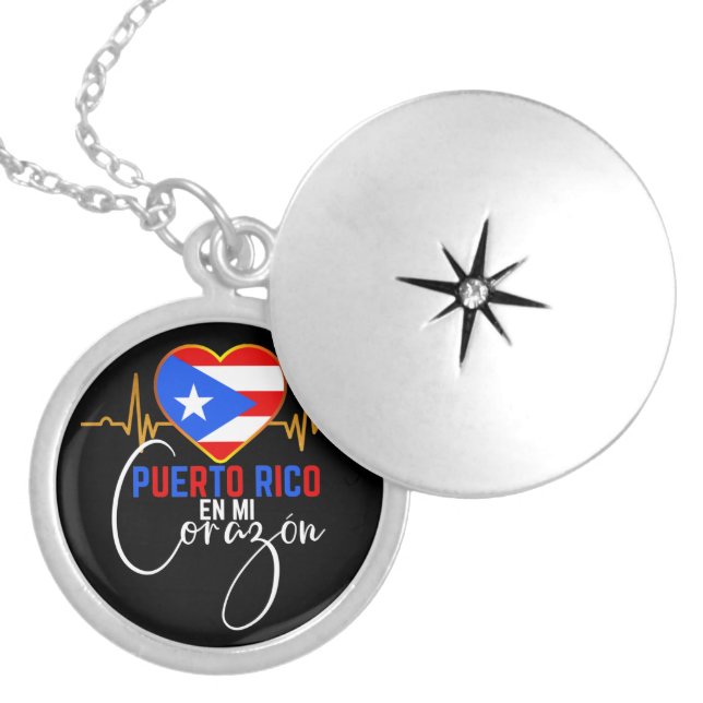 Puerto Rico en mi Corazon Puerto Rican Pride Locket Necklace (Front)