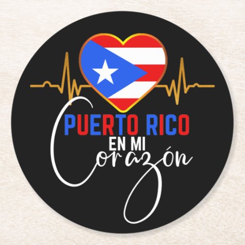 Puerto Rico en mi Corazon Puerto Rican Pride  Round Paper Coaster