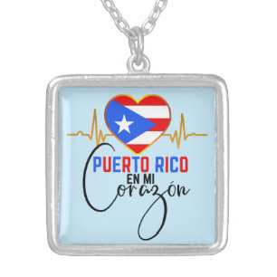 Puerto Rico en mi Corazon Puerto Rican Pride Silver Plated Necklace