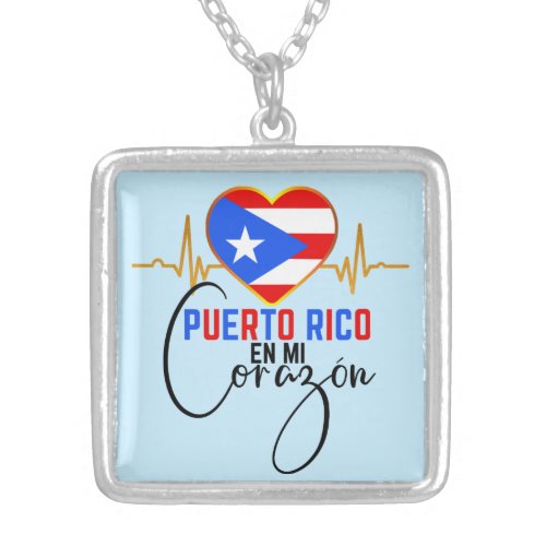 Puerto Rico en mi Corazon Puerto Rican Pride  Silver Plated Necklace
