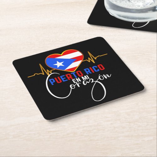 Puerto Rico en mi Corazon Puerto Rican Pride  Square Paper Coaster