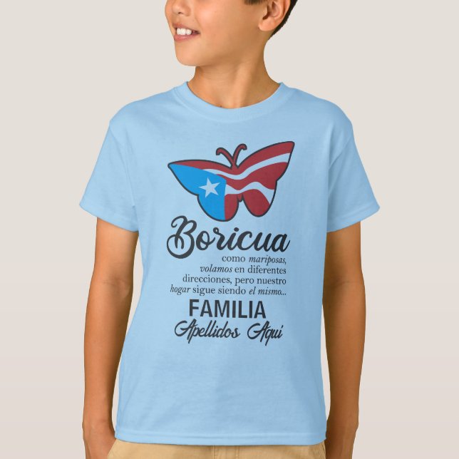 Puerto Rico Family Name Flag Butterfly Quote T-Shirt (Front)