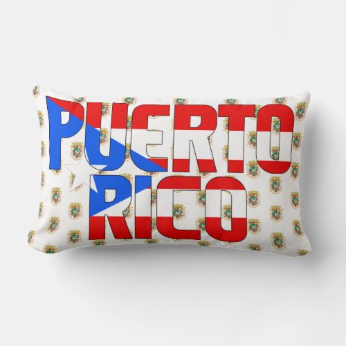 Puerto Rico Flag and Coat of Arms Patriotic Lumbar Pillow