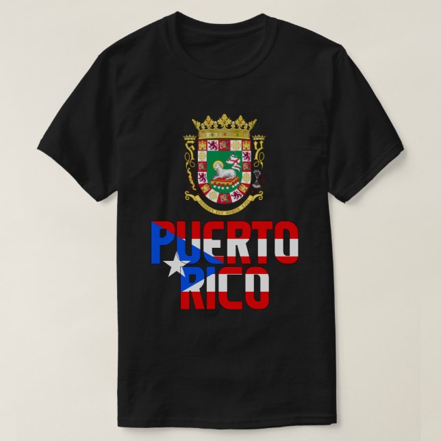 Puerto Rico Flag and Coat Of Arms Patriotic T-Shirt (Design Front)