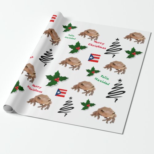 Puerto rico flag and coqui wrapping paper