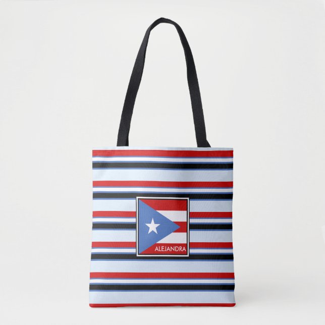 Puerto Rico Flag and Stripes Personalized Tote Bag (Front)
