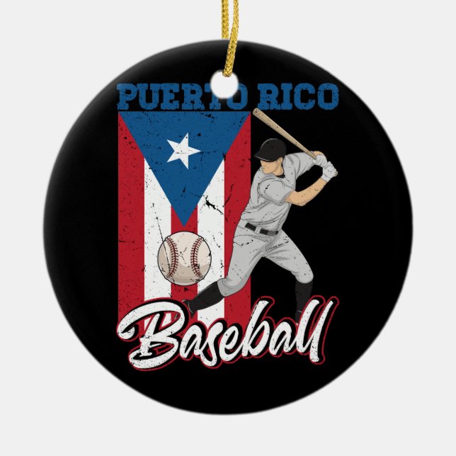 Puerto Rico Flag Baseball Boricua Player Sport Bat Ceramic Ornament (Front)
