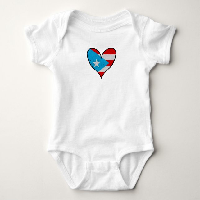 Puerto Rico Flag | Boricua Heart, Puerto Rican Baby Bodysuit (Front)