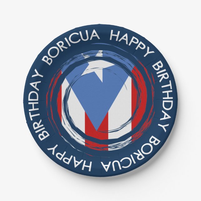 Puerto Rico Flag Boricua Theme Birthday Paper Plates (Front)