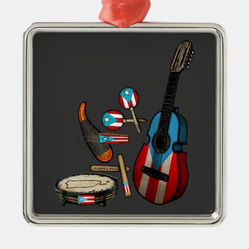 Puerto Rico Flag  Boricua Traditional Instruments Metal Ornament