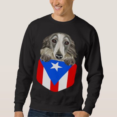 Puerto Rico Flag Borzoi Dog In Pocket Sweatshirt