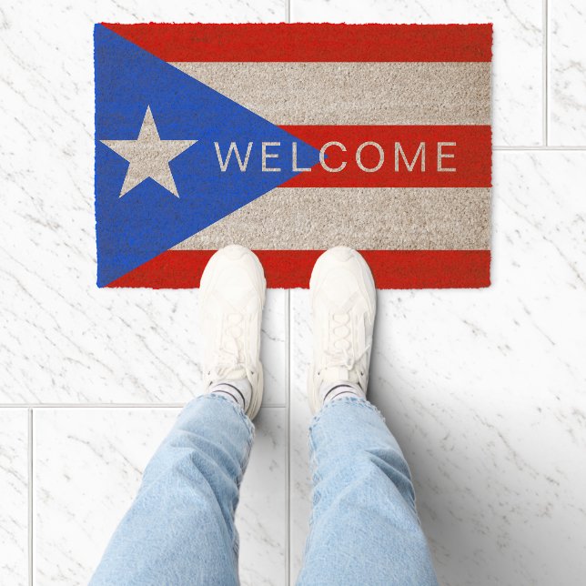 Puerto Rico flag coco coir fiber doormat (Insitu)
