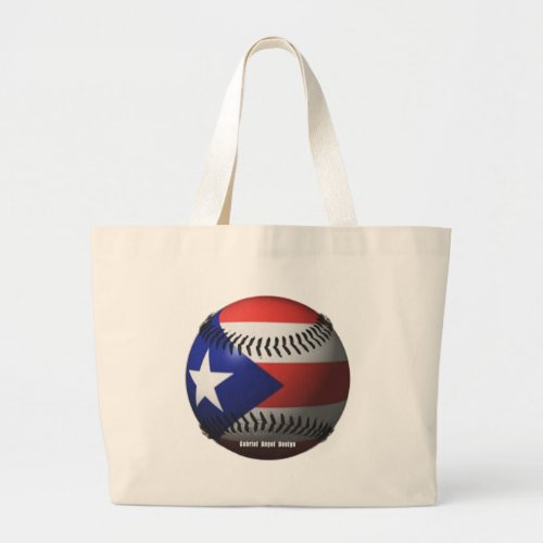 Puerto Rico Flag Covering a Baseball Large Tote Bag Puerto Rico Flag Covering a Baseball Large Tote Bag