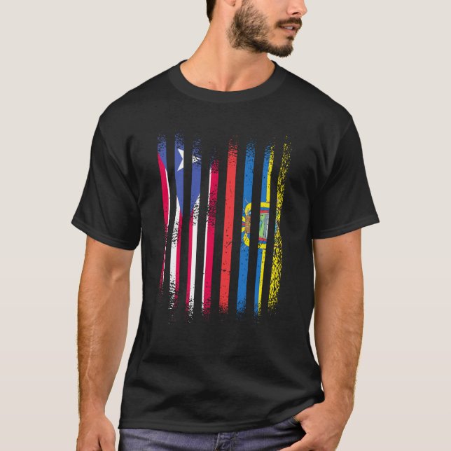 Puerto Rico Flag Ecuador Grown Country Flags Strip T-Shirt (Front)