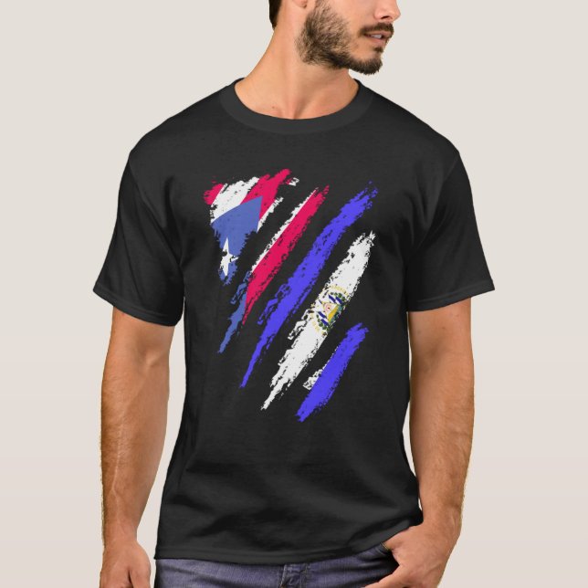 Puerto Rico Flag El Salvador Grown Patriot Country T-Shirt (Front)