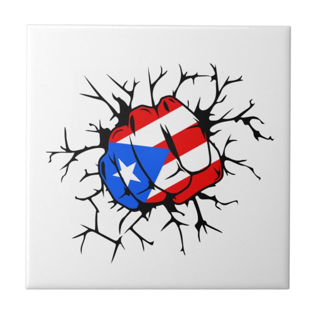 Puerto Rico Flag Fist Cool Ceramic Tile (Front)