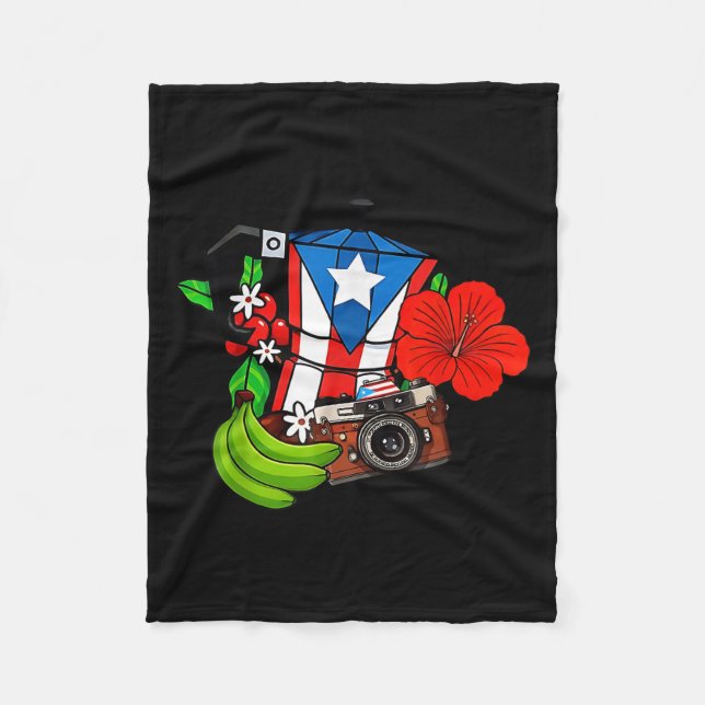 Puerto Rico Flag Floral Frog Boricua Women Hispani Fleece Blanket (Front)