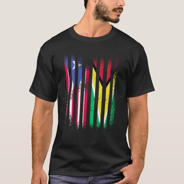 Puerto Rico Flag Guyana Grown Country Flags Stripe T-Shirt (Front)