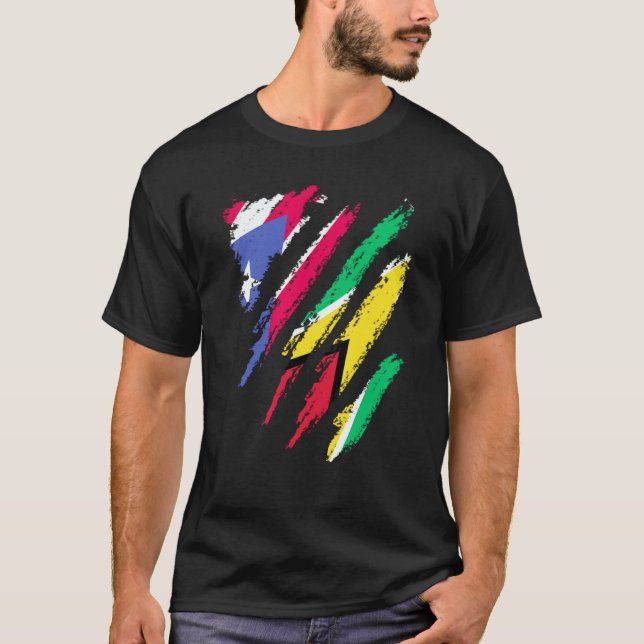 Puerto Rico Flag Guyana Grown Patriot Country Stri T-Shirt (Front)