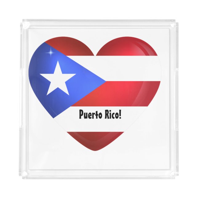 Puerto Rico Flag Heart Acrylic Tray (Front)