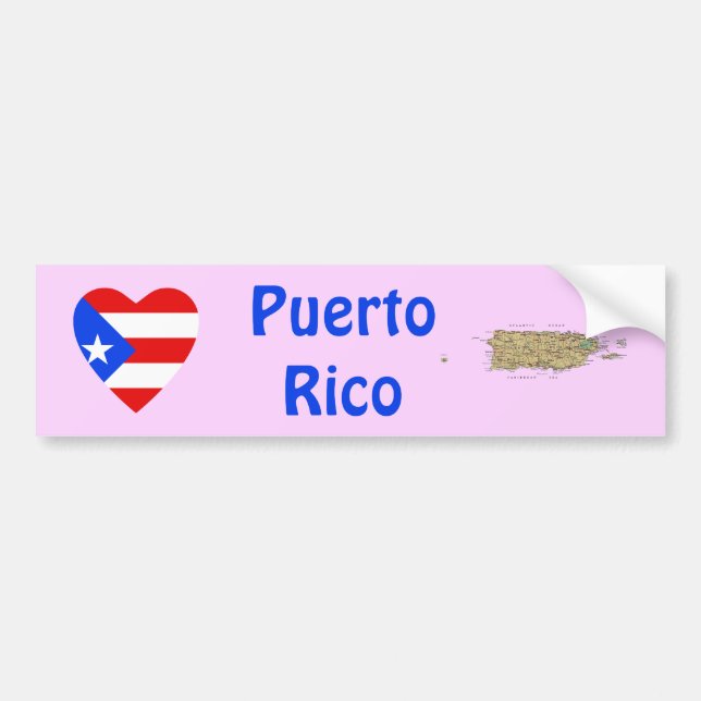 Puerto Rico Flag Heart + Map Bumper Sticker (Front)