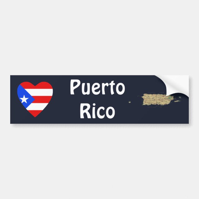 Puerto Rico Flag Heart + Map Bumper Sticker (Front)