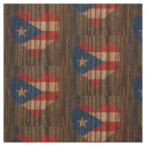 Puerto+Rico Flag Heart on Wood theme Fabric