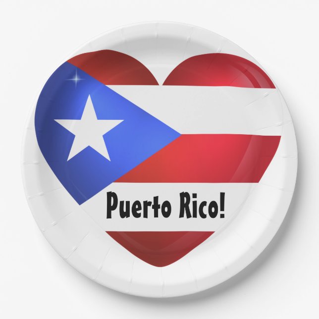 Puerto Rico Flag Heart Paper Plates (Front)