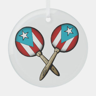Puerto Rico Flag Maracas Glass Ornament