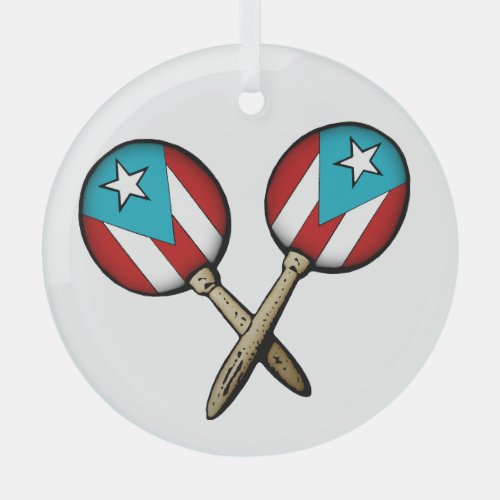 Puerto Rico Flag Maracas  Glass Ornament