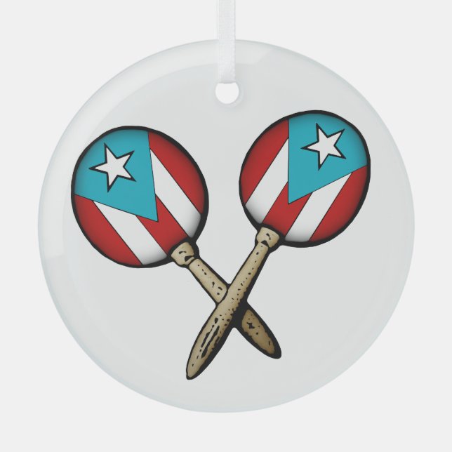 Puerto Rico Flag Maracas  Glass Ornament (Front)