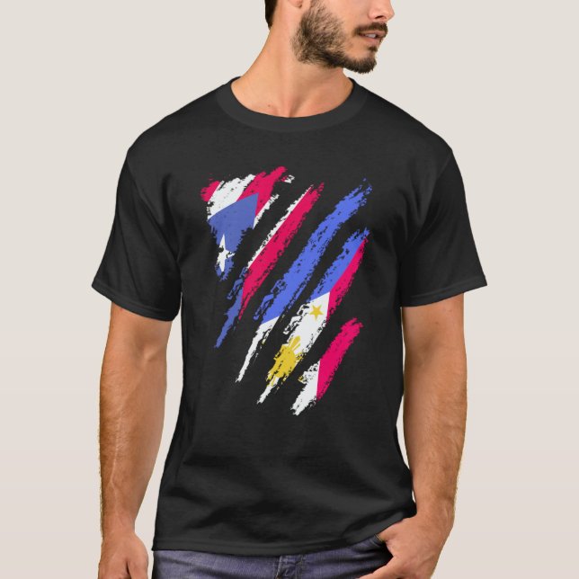 Puerto Rico Flag Philippines Grown Patriot Country T-Shirt (Front)