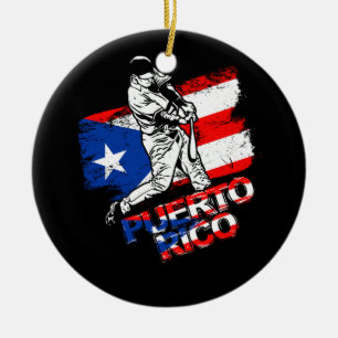 Puerto Rico Flag Puerto Rican Baseball Player Base Ceramic Ornament