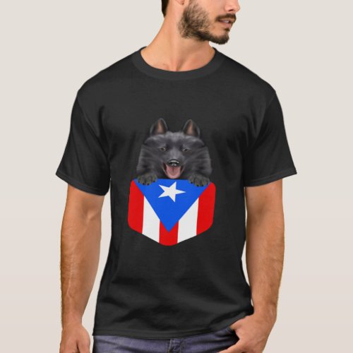 Puerto Rico Flag Schipperke Dog In Pocket  T_Shirt