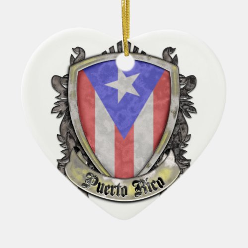 Puerto Rico Flag _ Shield Crest Ceramic Ornament