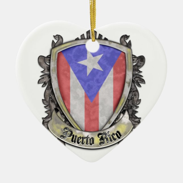 Puerto Rico Flag - Shield Crest Ceramic Ornament (Front)