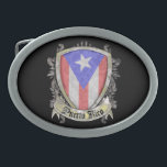 Puerto Rico Flag - Shield Crest Oval Belt Buckle<br><div class="desc">Weathered Puerto Rican flag on a shield</div>