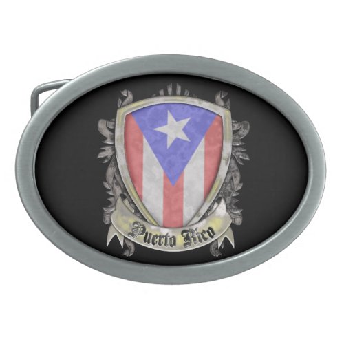 Puerto Rico Flag _ Shield Crest Oval Belt Buckle