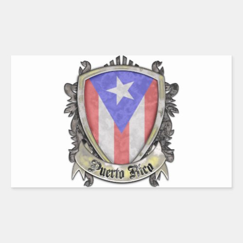 Puerto Rico Flag _ Shield Crest Rectangular Sticker