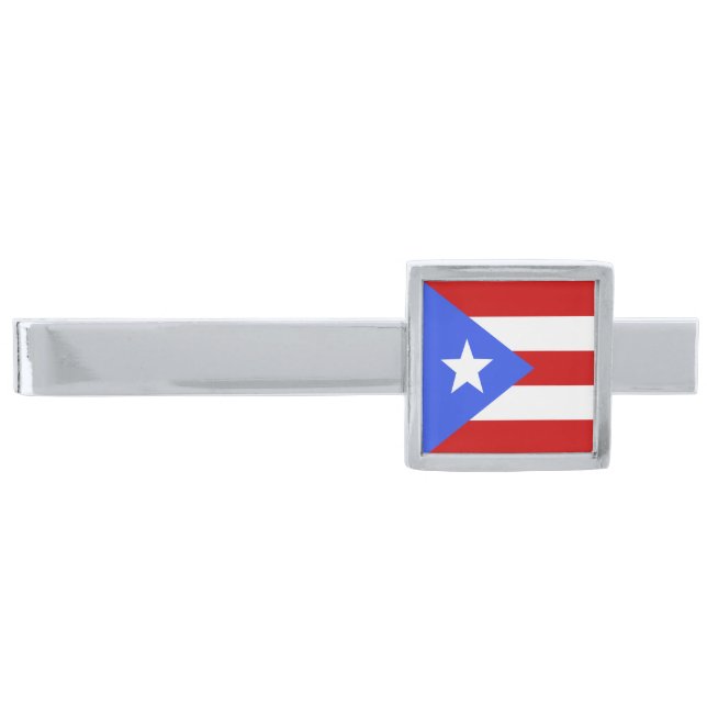 Puerto Rico flag Silver Finish Tie Bar (Front)
