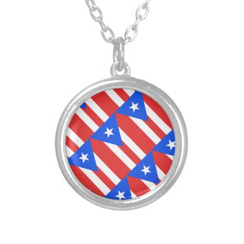 Puerto Rico Flag Silver Plated Necklace
