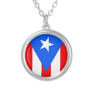 Puerto Rico Flag Silver Plated Necklace